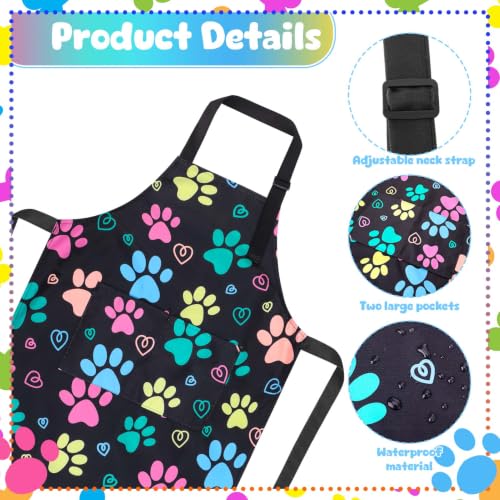 2 Pack Kids Apron, Cute Cooking Aprons, Waterproof Art Apron with Pockets, Toddler Painting Artist Apron Adjustable - color: Dog Paw Prints, size: 45*62cm