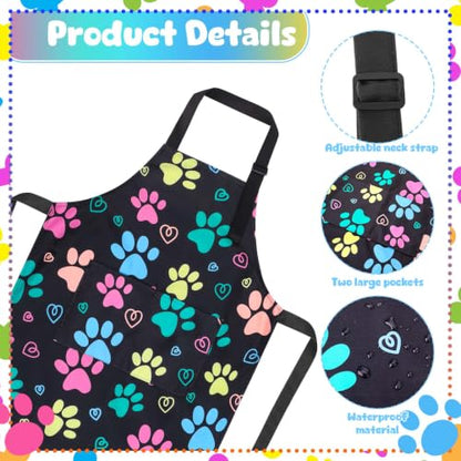 2 Pack Kids Apron, Cute Cooking Aprons, Waterproof Art Apron with Pockets, Toddler Painting Artist Apron Adjustable - color: Dog Paw Prints, size: 45*62cm