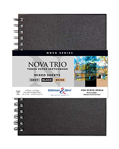 Stillman & Birn Nova Series Trio Wirebound Sketchbook, 7" x 10", 150 gsm (Heavyweight), Beige, Grey & Black Paper, Medium Grain Surface - size: 7" x 10" 150 gsm (Heavyweight)