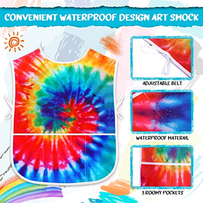 SATINIOR 2 Pcs Kids Art Smock Toddler Apron Artist Painting Apron | Painting Smocks for Kids, Toddler Paint Smock, Waterproof, Sleeveless, Boys Girls, with 3 Pocket, for Age 3-10 Years - style: Rainbow