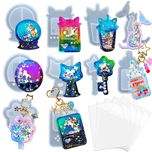 Resin Shaker Molds Set Game Consoles, Bottle, Cat's Paw, Crystal Ball 10 Silicone Trays with 5 Seal Films - color: Kawaii Charms (2-3inch) Craft Pack of 15