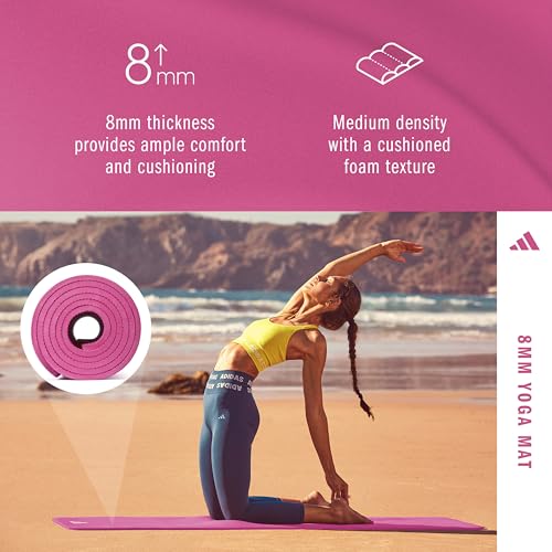 adidas Yoga Mat - Eco Friendly - Non Slip, Durable Textured Surface, 8mm - color: Preloved Fuchsia