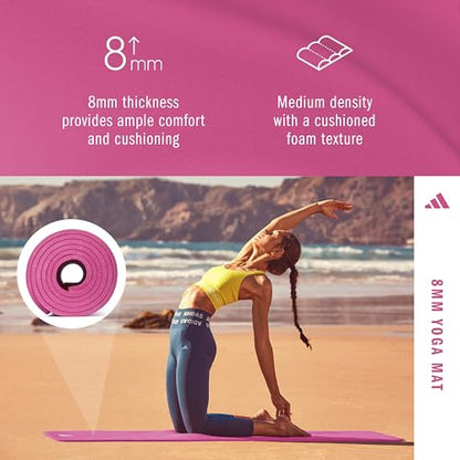 adidas Yoga Mat - Eco Friendly - Non Slip, Durable Textured Surface, 8mm - color: Preloved Fuchsia