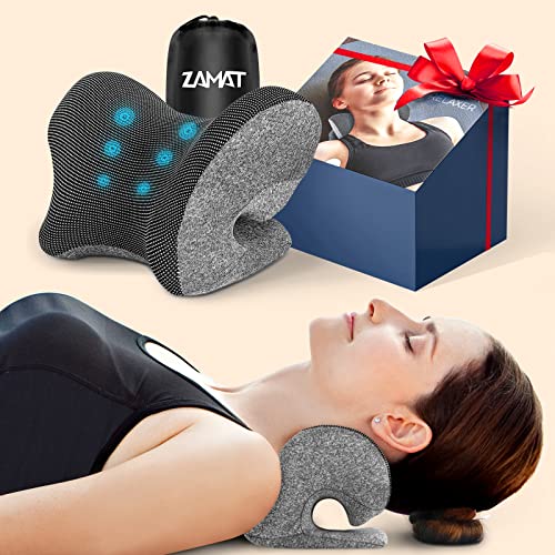ZAMAT Neck and Shoulder Relaxer w/Magnetic Therapy Pillowcase, Neck Stretcher Chiropractic Pillows for Pain Relief, Cervical Traction Device for Relieve TMJ Headache Muscle Tension Spine Alignment - color: Grey