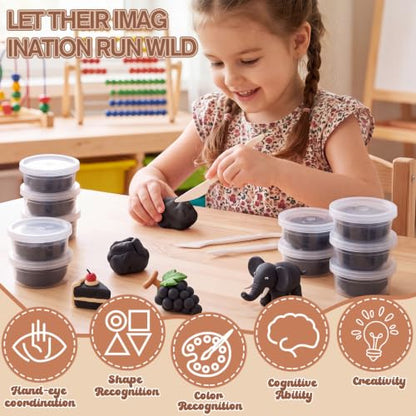 VioraWhite 48 Pcs Air Dry Clay Bulk 1.6lb Modeling Clay Kit,Black | Soft & Stretchable, Magic Foam for Kids, DIY Molding, Arts & Crafts, Boys Girls Party Favors, Cosplay Sculpting Supplies - color: Black