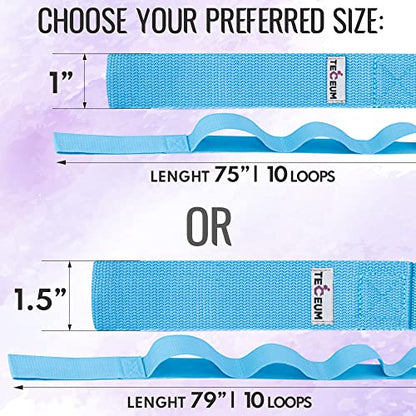 TECEUM Bundle of 2 Items – Yoga Mat Strap Blackberry 64 IN & Stretching Strap for Yoga Light Blue Polypropylene 1.5” – Mat Holder Sling For All Mats – Leg Strap for Exercising, Physical Therapy
