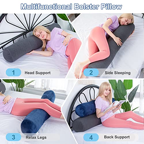 1 MIDDLE ONE Body Pillow, Bolster Pillow with Cooling Cover, Long Round Roll Cylinder Pillow for Bed, 35" x 7.87", Grey - color: Cooling Grey, size: 35 inch