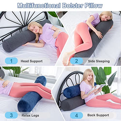 1 MIDDLE ONE Body Pillow, Bolster Pillow with Cooling Cover, Long Round Roll Cylinder Pillow for Bed, 35" x 7.87", Blue - color: Cooling Blue, size: 35 inch
