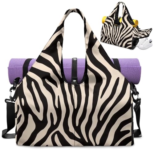 Zebra Print Gym Bag with Shoe Compartment Durable Yoga Bags with Double Zipper Sports Duffle Bags Waterproof, Retro Sports Duffle Bag for Cheer Team - color: Zebra Print