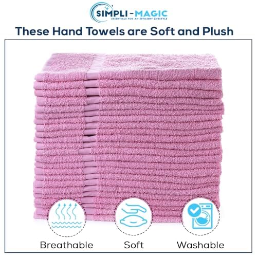 Simpli-Magic Cotton Hand Towels 16"x27" (12 Pack) – Soft Towels for Bathroom, Kitchen, Salon & Gym (Pink) - color: New Pink, size: 16 in x 27 in