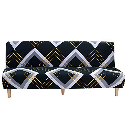MIFXIN Armless Sofa Cover Futon Slipcover Stretch Elastic Folding Sofa Bed Non-Armrest Couch Furniture Protector Spandex Printed Washable Sofa Cover Without Armrest (Gold Rhombus) - color: Gold Rhombus