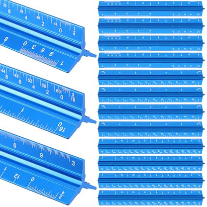 Fumete 12 Pack 6 Inch Architectural Engineering Scale Rulers Small Scale Ruler Pocket Size Scale Ruler Construction Rulers Imperial Measurements for Architects Engineering, Draftsman Drawing(Blue) - color: Blue
