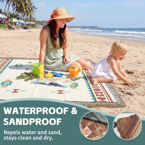 RYCHIC 2 in 1 Extra Large Outdoor Rug Picnic Mat Woven Summer Throw Blanket Boho Giant Beach Travel Essential Yoga Accessories Park Patio Lawn Garden Grass Ground Play Music Festival Concert Must Have - color: Boho Beige