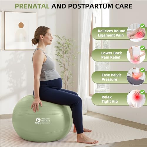 Gruper Yoga Ball, Extra Thick Non Slip Exercise Ball for Workout, Yoga, Pregnancy, 4 Sizes Anti Burst Chair for Home and Office, Includes Foot Pump & Fitness Guide - color: ['Matcha'], size: 18 Inch (45cm),s