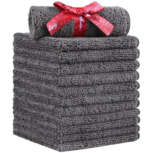 HOMEXCEL Microfiber Washcloths 12 Pack, Highly Absorbent and Soft Face Towel, Multi-Purpose Grey Wash Cloths for Bathroom, Hotel, Spa, Gym, and Kitchen, 12x12 Inch - color: Grey, size: 12 x 12 inch