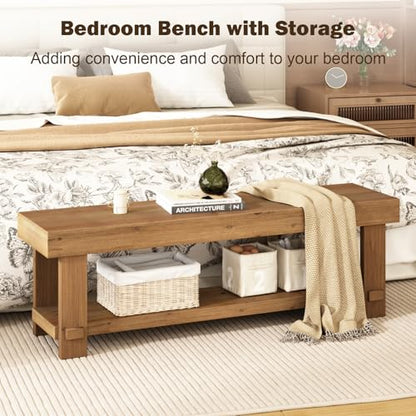 51.2" Solid Wood Bench, Long Farmhouse Narrow Entryway Bench, Natural - size: 51.2"W