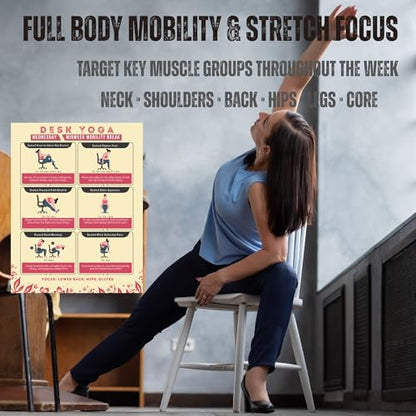 Desk Yoga 7-Day Seated Stretching Routine – Chair Yoga Workout Charts, Office Exercise Program for Neck, Shoulders & Back, Daily Mobility & Stretch Guide for Home or Work