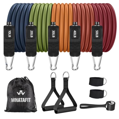 WHATAFIT Resistance Bands with Handles, 5-Level Exercise Bands for Workout - color: Orange Red