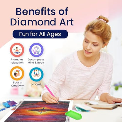 Modern Merch Jesus Diamond Art for Adults Sunset Cross Christian 5D Diamond Painting Kit for Adults Landscape, DIY Jesus Wall Art Cross Stitch Kits Gem Art, Round Drill 12x16 Religious Gifts for Women - color: Sunset Cross
