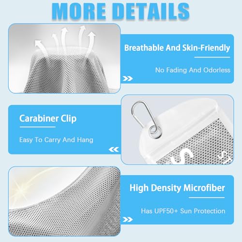 SOYOK 4 Packs Cooling Towels, 40" x 12" Cooling Towels for Neck and Face | High-density microfiber,Soft Breathable,Portable,Reusable, Waterproof Bag,Carabiner,for Running, Yoga, Travel, Climb - color: Light Grey/Light Grey/Dark Grey/Dark Grey
