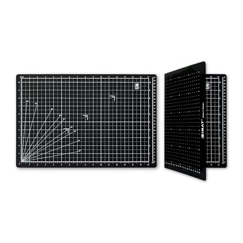 iMAT Flip Cutting Mat Note A3 Foldable Double-Sided Black | Inch grid front with cm dot back for dual-unit measuring. 12" x 18" size, ideal for cutting, crafts, sewing, and DIY projects - color: Black