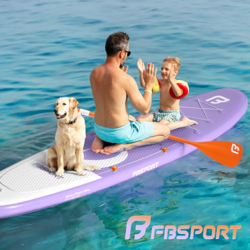 FBSPORT 11' Premium Stand Up Paddle Board, Yoga Board with SUP Accessories & Carry Bag | Wide Stance, Surf Control, Non-Slip Deck, Leash, Paddle and Pump for Youth & Adult - color: Light Purple