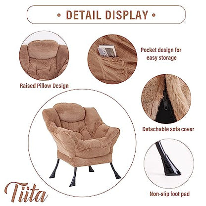 Tiita Modern Large Accent Lounge Chair with Ottoman, Leisure Sofa Armchair with Footrest, Reading Chair for Bedroom, Living Room, Dorm Rooms, Garden and Courtyard - color: Plush-brown
