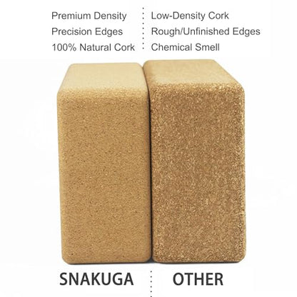 Cork Yoga Block 2 Pack for Pilates 9"x6"x4" Non-Slip & High Density | Eco-Friendly Natural Cork Block for Pilates, Meditation, Fitness and Stretching Supportive & Flexible to Improve Pose Balance