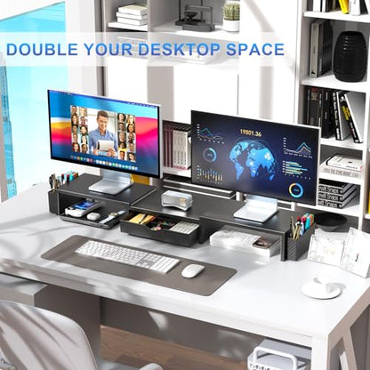 gianotter Dual Monitor Stand Riser With Drawer and 2 Pen Holders - color: Black