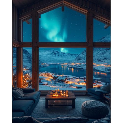 Aurora Paint by Numbers Kit for Adults Beginner, Snowy Mountain Lake Scenery Adult Paint by Number Kits on Canvas Without Frame, Acrylic Painting by Numbers for Home Decor Gift 16” W x 20”L - color: LOP0308, size: Frameless