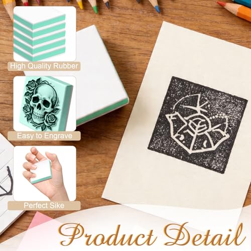 Linocut Stamp Making Kit with Rubber Carving Blocks 6PCS 2"x2", Block Printing Printmaking Kit with Carving Tools, Brayer Roller & Ink Pads, DIY Craft Supplies for Beginners Kids Adults