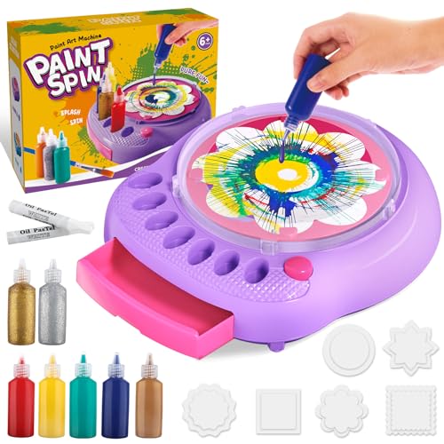 Spin Art Machine for Kids, Paint Spinner Arts & Crafts Gift Kit, Ages 4-12 | Includes machine, 36 artboards, 7 washable paints & splatter guard. Easy-clean, screen-free STEAM gift for girls & boys - color: Purple