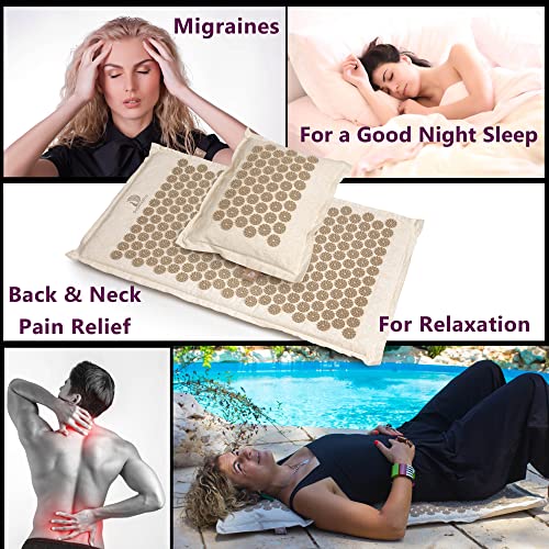 Acupressure Mat and Pillow Set, Coconut Fiber, 29-Inch, Natural | Linen Acupressure Mat And Pillow With Coconut-Fiber Filling Deliver Firmer Pressure For Back, Neck, Muscle Recovery And Sleep - color: Natural Linen Beige