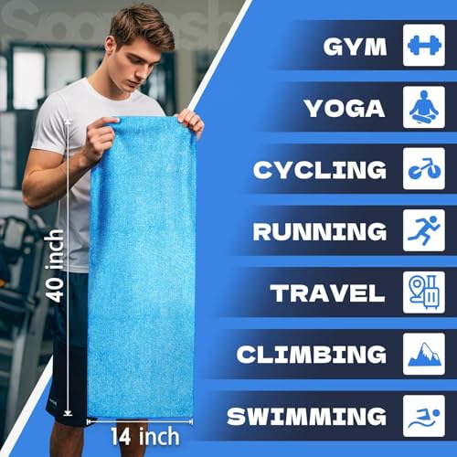Microfiber Gym Towels for Showering Working Out Quick Dry Negative ions Large Middle Small Sizes Lightweight Gym Towel for Men Women Tennis Sports Towels for Body Hot Yoga Fitness Essentials - color: Black/Blue/Teal, size: 14 inch X 40 inch