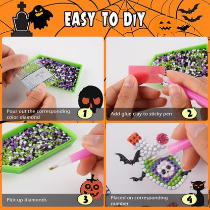 Labeol Diamond Art Kits for Kids Boys and Girls Ages 6-8-10-12 Easy to DIY Creative Diamond Art Sticker Craft by Numbers Kits for Kids and Adult Beginners (Halloween) - style: halloween