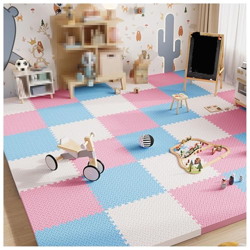Foam Interlocking Floor Tiles Play Mat, 9pcs 12x12x1in Extra Thick EVA Foam Floor Mat Puzzle Exercise Mat, Protective Flooring for Workout Equipment (White+Pink+Sky Blue) - color: White+pink+sky Blue