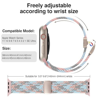 Braided Stretchy Magnetic Band Compatible with Apple Watch Bands Women Men - color: Gray Pink Blue, size: 38mm/40mm/41mm/(42mm-series 11 10)