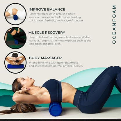 Oceanfoam Tidal Roller - Royal Blue - Muscle Massage Foam Roller for Back Pain & Stretching - Firm and Ergonomic Wide Wave Textured - Yoga, Athletics, & Wellness - Full Size, 20" x 5" - color: Royal Blue
