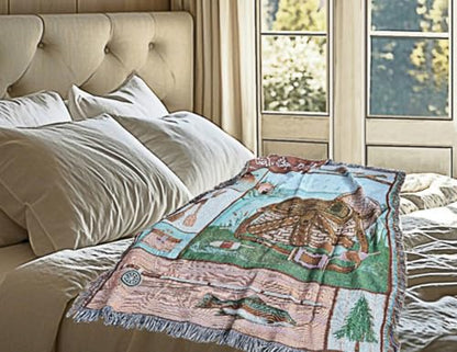 Go Fishing Camping Woven Tapestry Throw Blanket 50 X 60 Inches | Wall Hanging Art, Handicrafts Jacquard, Multipurpose Soft Travel Mat, Outdoor, Fringe Tassels - color: Camping
