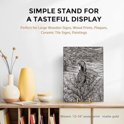 TR-LIFE 12 Inch Large Plate Stands/holder for Display - Metal Picture Frame Holder Stand + Small Easels for Platter, Book, Plaques, Photo, Tabletop Art (Gold 2 Pack) - size: 12 Inch