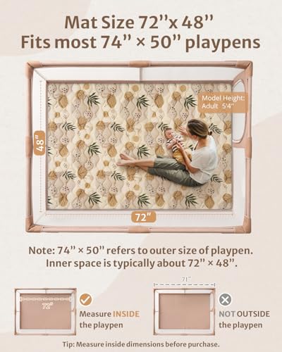Blissful Diary Baby Play Mats for Floor, 72x48 Inch Extra Thicker & Large Soft Cushioning Foam Playmats for Babies and Toddlers, Foldable Washable Baby Crawling Mat for Playpen, Earth Tones Design - color: Earth Tones, size: 72" X 48"