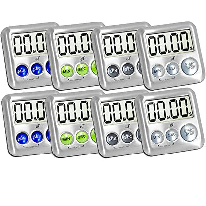 Elegant Digital Kitchen Timer Stainless Steel - Loud Alarm - Model Variety - color: Variety 8-pack