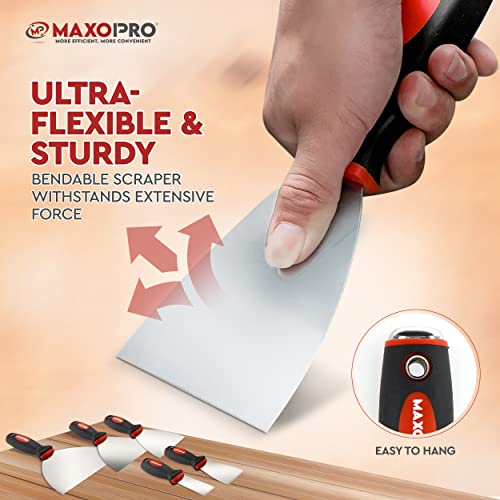 Professional Putty Knife Set Stainless Steel – 5Pcs Durable Putty Knife Scrapers for Drywall Spackle, Filing, Paint Scraping – Puddy Knife Wall Repair Kit with Ergonomic Non-Slip Handle