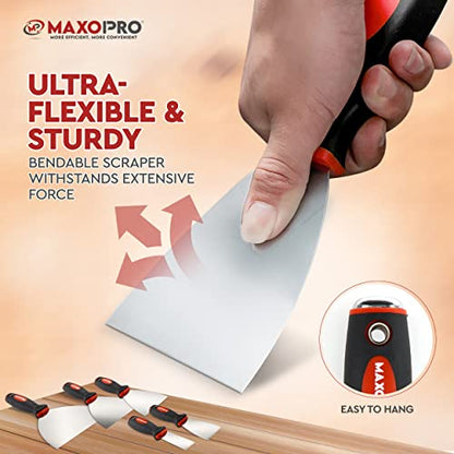 Professional Putty Knife Set Stainless Steel – 5Pcs Durable Putty Knife Scrapers for Drywall Spackle, Filing, Paint Scraping – Puddy Knife Wall Repair Kit with Ergonomic Non-Slip Handle