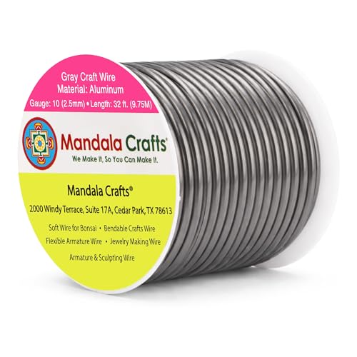 Mandala Crafts 10 Gauge Gray Anodized Aluminum Craft Wire, 32 FT | Colored, Flexible, Bendable, for Bonsai, Armature, Sculpting, Wire Wrapping, Jewelry Making, Weather & Tarnish Resistant - color: Gray, size: 10 Gauge