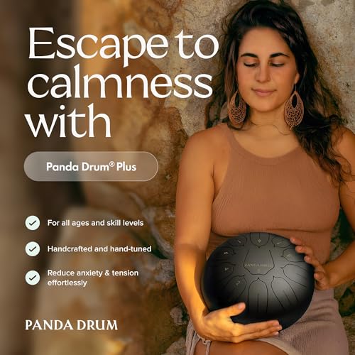 Panda Drum Plus (Black) | Steel Tongue Drum for Inside & Outside | 11 Inch | with Music Book, Mallets, Carrying Bag & Finger Picks | 432 Hz Rain Drum | Calming Musical Instrument for Adults - color: 3-Black