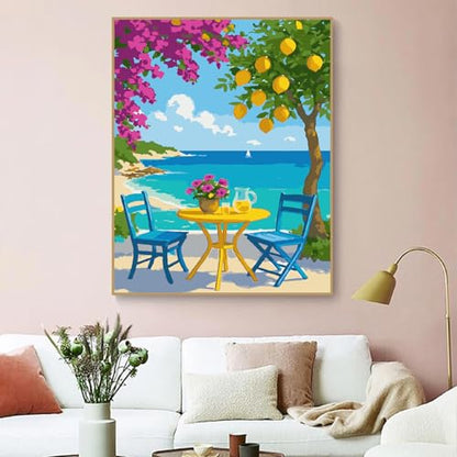 ZRIZQ Landscapes Paint by Numbers Kit for Adults Beginner,Lemon Tree,16x20 | Full set with wooden brushes,rolled canvas,rich paints.Calming activity.Beginner friendly.Just open and paint. - color: 16"X20"Rolled Canvas(Frameless)-Landscape 15