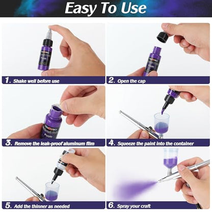 FansArriche Airbrush Paint, 44 Colors with 6 Thinners, 20 ml/Bottle | Acrylic Air Brush Painting Set, Ready to Spray Water-Based Opaque & Neon & Iridescent Airbrush Kit for Beginners, Artists - color: 44 Colors with 6 Thinnners