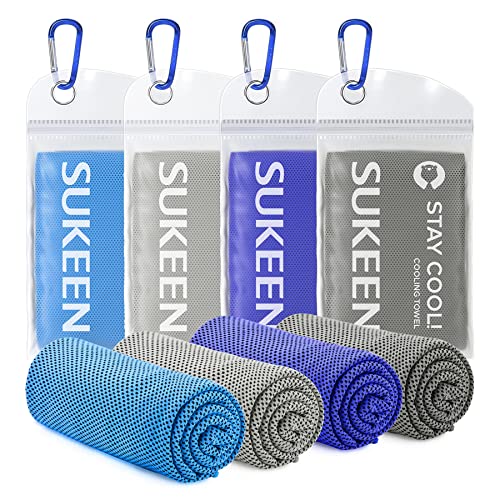 Sukeen 4 Pack Cooling Towels (40"x12") for Neck and Face Instant Cooling | Stay Cool in Hot Weather,Versatility,Soft,Breathable,Durability for Sports,Outdoor activities,Summer works in heat - color: Light Blue/Light Grey/Dark Blue/Dark Grey