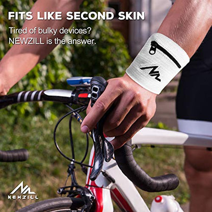 NEWZILL Wrist Wallet Wristband with Zipper - Cotton Sweatbands for Men & Women, Ideal for Running, Walking, Basketball, Football, Tennis, Hiking - color: White, style: Small-1PCS